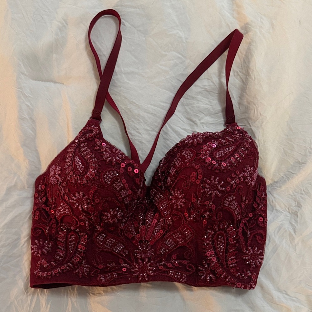 Elegant Burgundy Beaded Bralette